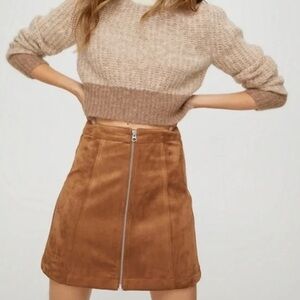 Wilfred Free NWOT Faux Suede A-line Mini Zipper Skirt Brown Red Vegan 8
